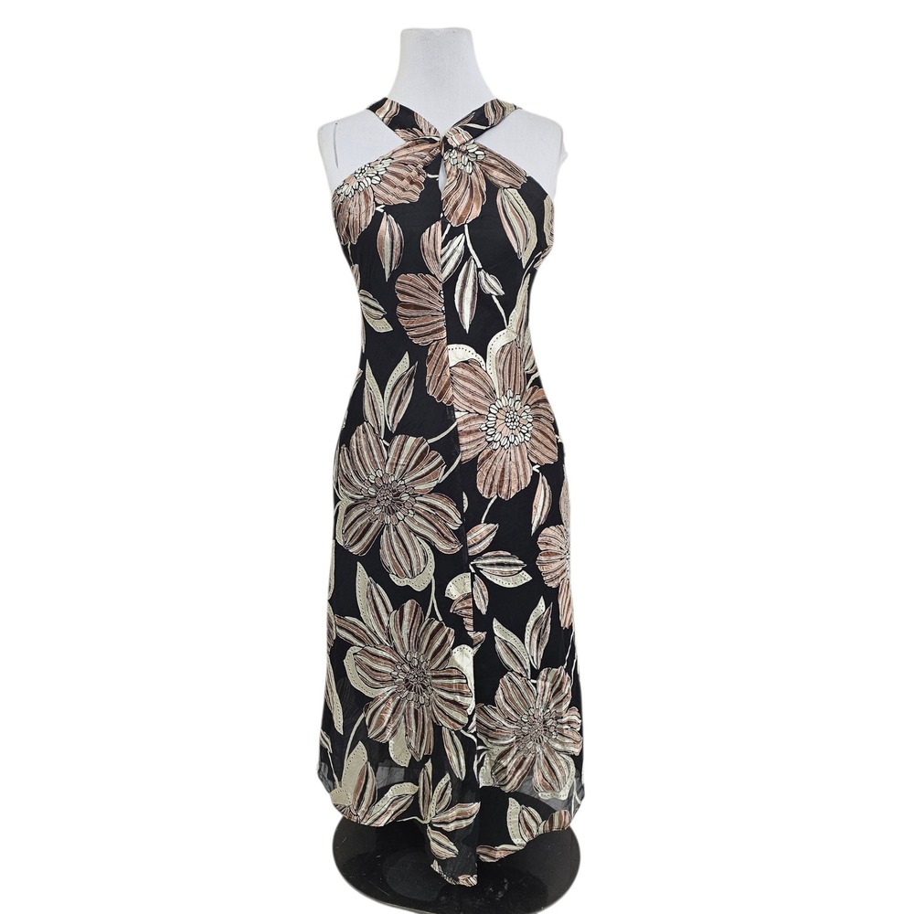 Vintage‎ S.L. Fashions Floral Burnout Halter Maxi Dress Black Size 10 NWT